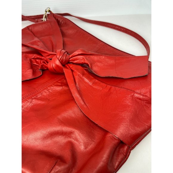 Vintage red leather 80s style bag with bow tie - Picture 3 of 9